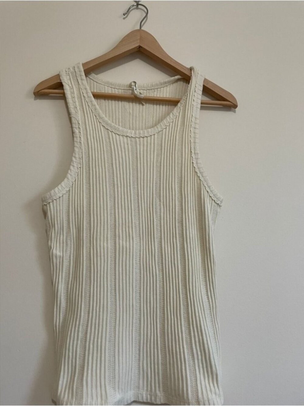 Cream Ribbed Tank Top Cotton